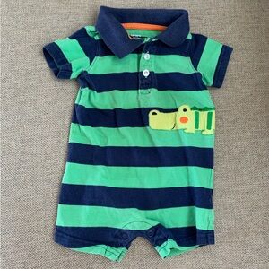 Green Blue Striped Kids Romper Infant Baby Boy Size 12 Months Alligator